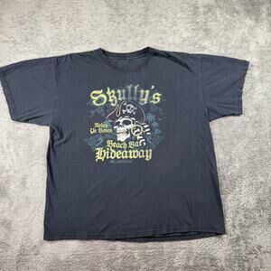 Vintage Carnival Cruise Tee Shirt Skully's Beach Bar Hideaway Mens XL Black